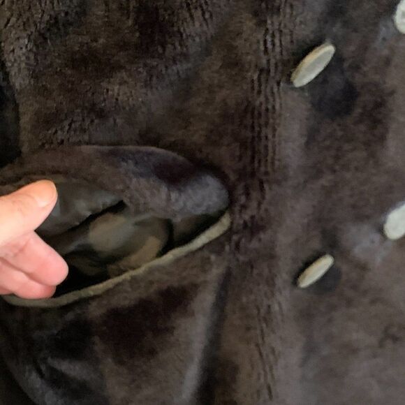 Lady Barry Vintage black faux fur double breasted coat with taffeta lining M - Picture 6 of 13